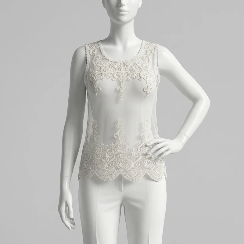 تاپ زنانه دانتل روی باسن مدل Floral lace fabric