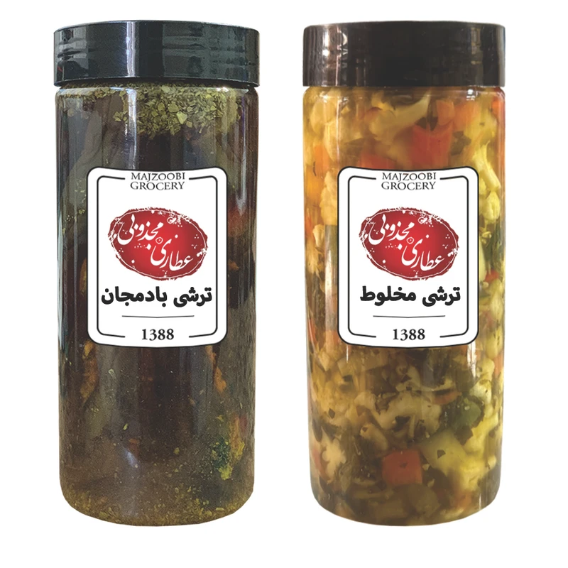 ترشی بادمجان و ترشی مخلوط با سبزی مجذوبی - 1500 گرم