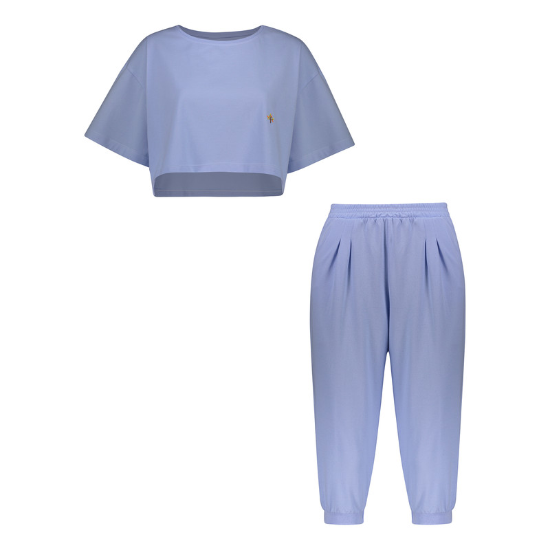 ست کراپ تی شرت آستین کوتاه و شلوارک زنانه ناربن مدل 15211066 رنگ آبی