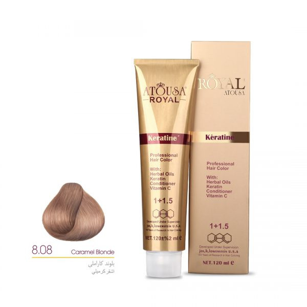 رنگ مو آتوسا رویال شماره 8.08 حجم 120 میلی لیتر رنگ بلوند کاراملی