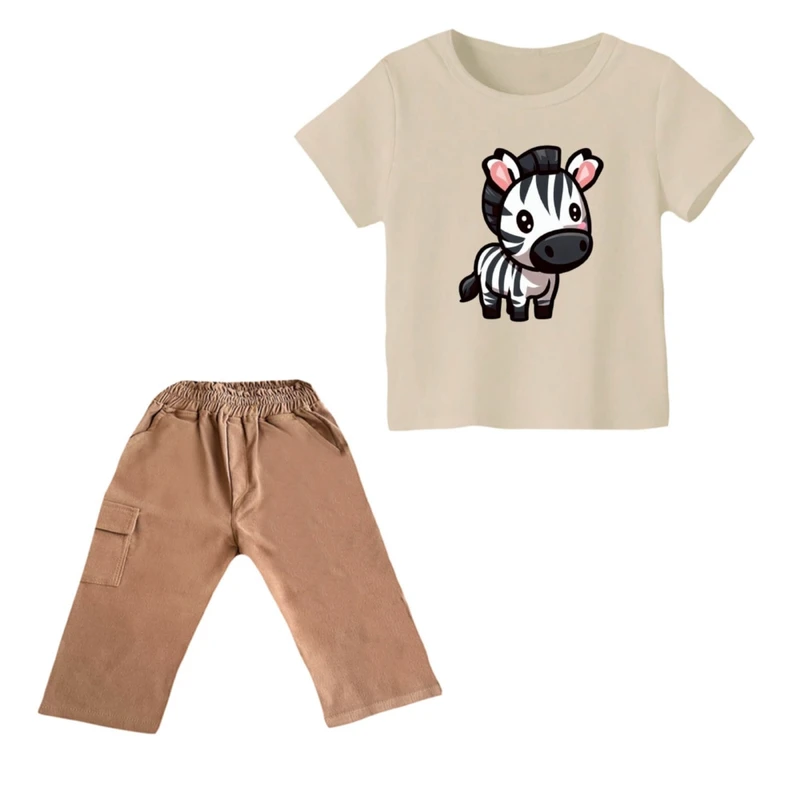 ست تی شرت و شلوارک پسرانه مدل گورخر کد 2