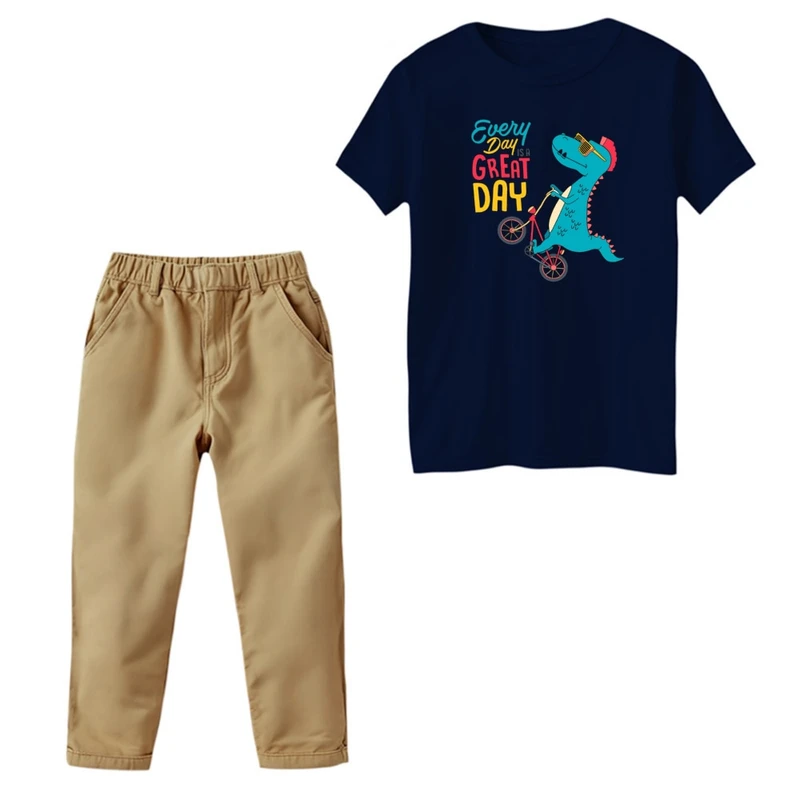 ست تی‌شرت و شلوار پسرانه مدل دایناسور کد 2