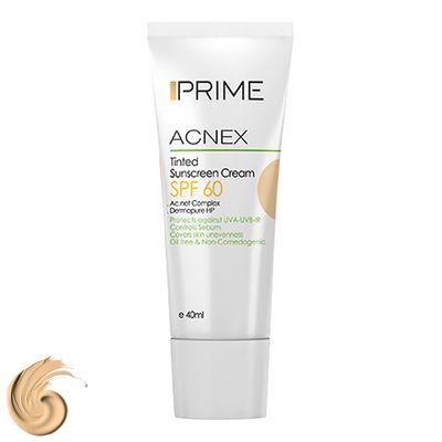کرم ضدآفتاب رنگی پرایم مدل Acnex SPF60، مناسب پوست‌های چرب، حجم 40 میلی‌لیتر