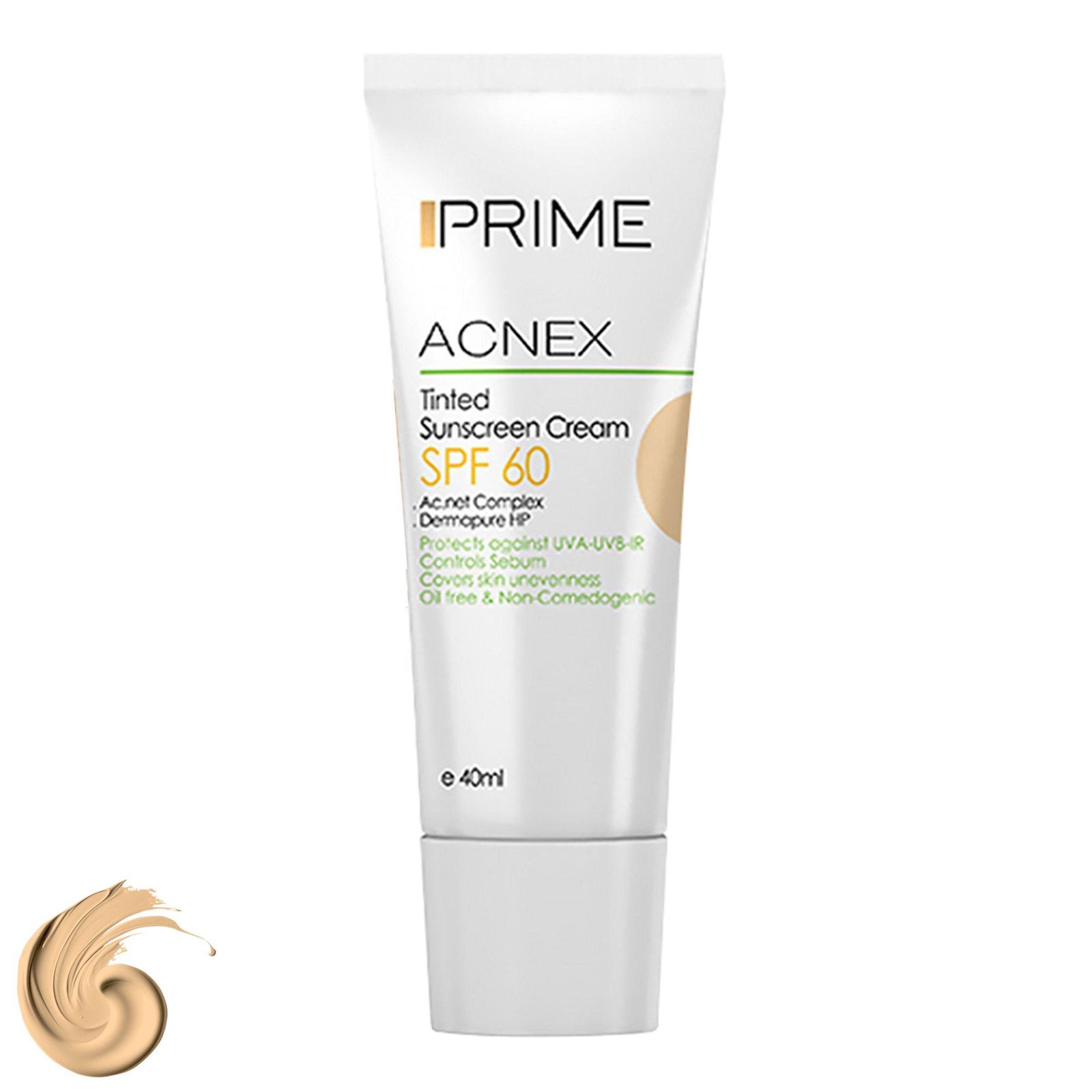 کرم ضدآفتاب رنگی پرایم مدل Acnex SPF60، مناسب پوست‌های چرب، حجم 40 میلی‌لیتر -  - 1