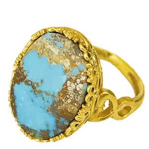 انگشتر نقره زنانه مدل شبکه زنی طرح طلا مزین به فیروزه نیشابوری