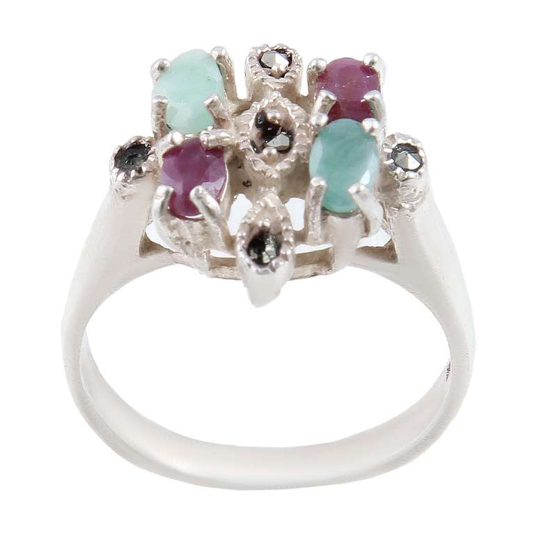 انگشتر نقره زنانه بازرگانی میلادی مدل سنگ یاقوت و زمرد کد AW_531