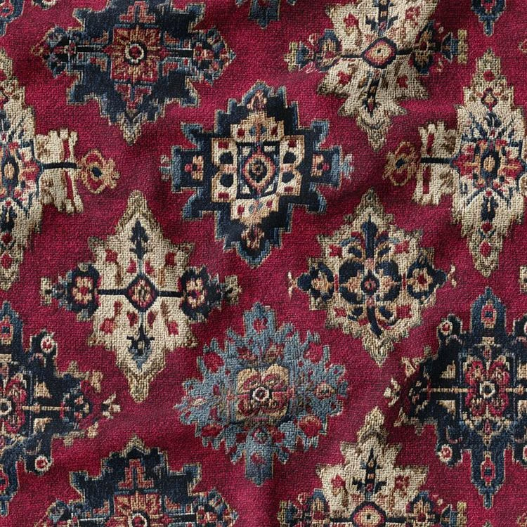 پارچه ملحفه عرض 1.5 متر پارچه باما طرح پنج بعدی فرش ایرانی کد 5014645 رنگ قرمز تیره