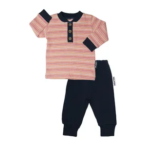 ست تی شرت و شلوار نوزادی آدمک مدل راه راه  کد 1112011 رنگ مرجانی
