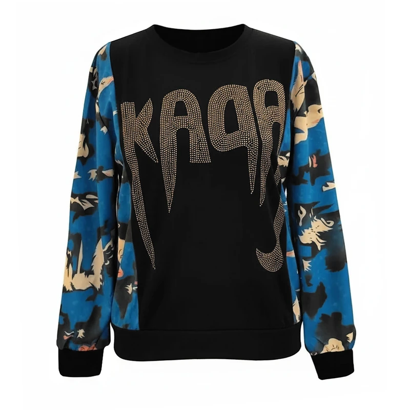 بلوز آستین بلند یقه گرد زنانه مدل نگینی عروسکی