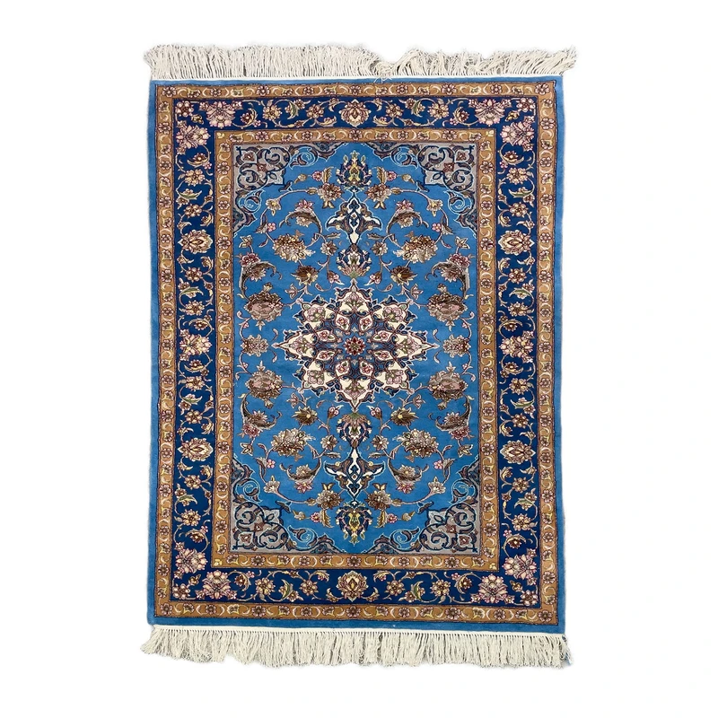 فرش دستباف چهار متری طرح ترنجدار گره ابریشم کد 63834-63835 یک جفت