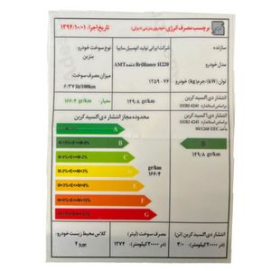 برچسب مصرف انرژی شیشه جلو خودرو وارون مدل P-497 مناسب برای برلیانس H220