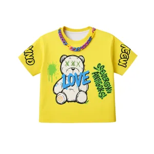 کراپ تی‌شرت آستین کوتاه دخترانه مدل زنجیری