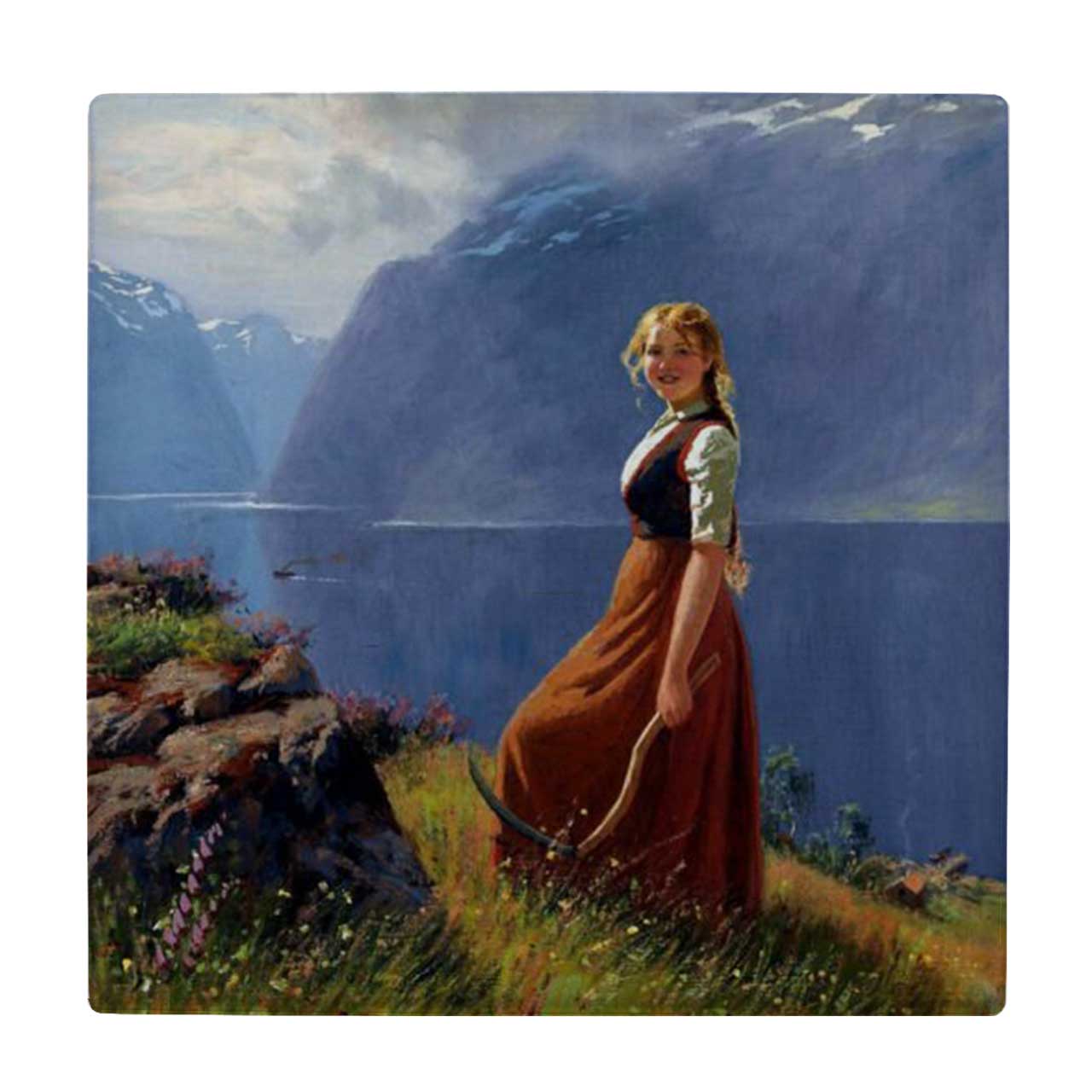  زیر لیوانی طرح نقاشی دختر روستایی و منظره کوهستانی کد 6189861_5567