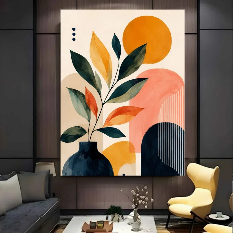 پوستر پارچه ای طرح مخمل  شاخه و برگ مدل مینیمال کد BK57918