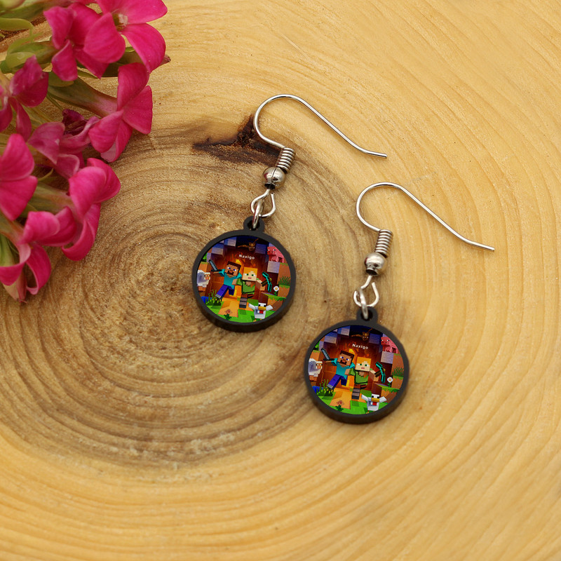 گوشواره زنانه ناکسیگو مدل شب تاب طرح ماینکرفت کد ES8454