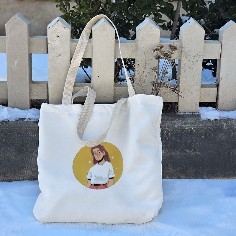 ساک خرید خندالو مدل دخترک سفید و نارنجی کد 5302