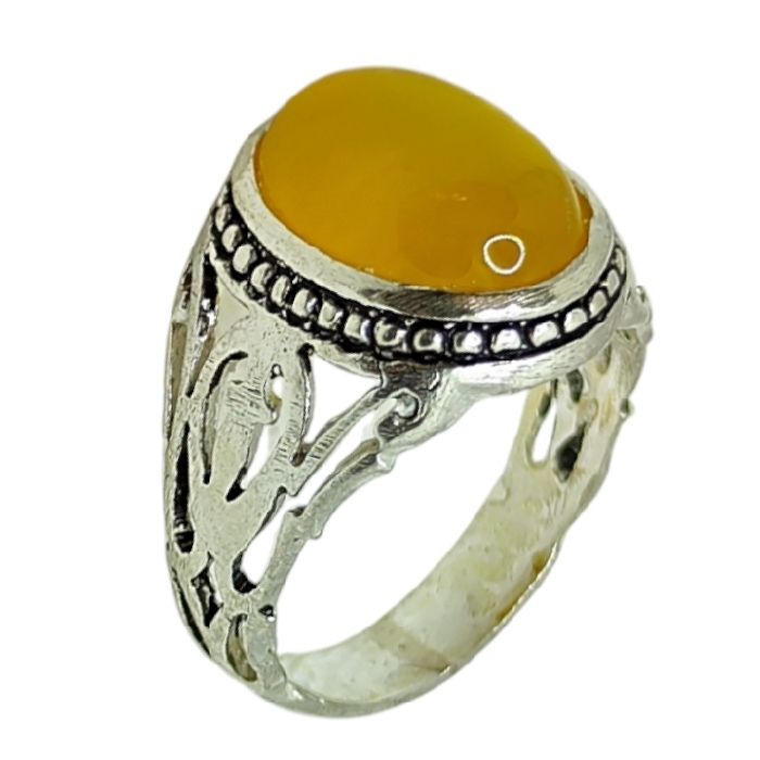 انگشتر نقره مردانه مدل سنگ شرف الشمس رکاب مشبک اسپرت کد 300 -  - 8