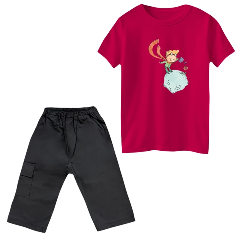 ست تی‌شرت و شلوارک پسرانه مدل شازده کوچولو و گل