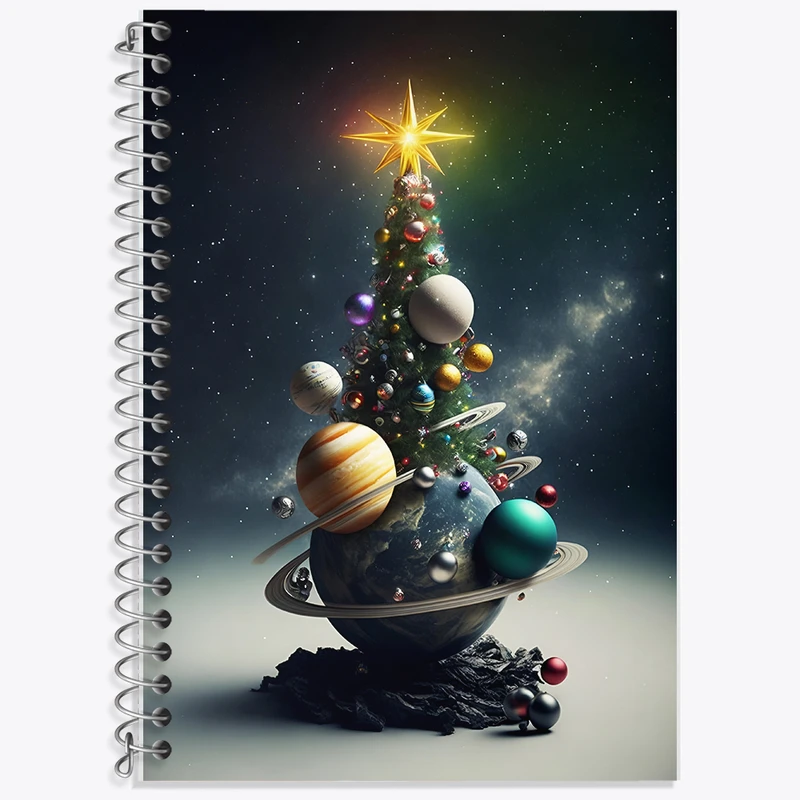 دفتر زبان 50 برگ خندالو مدل سه خط طرح درخت کریسمس کهکشانی کد F8297