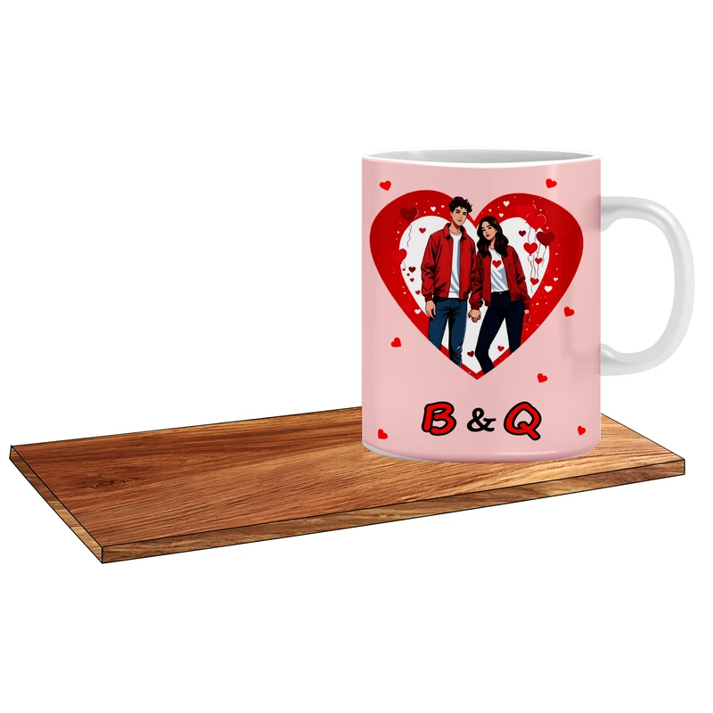 ماگ ال ایکس پی طرح عاشقانه برای اسم های Q و B به همراه زیر لیوانی