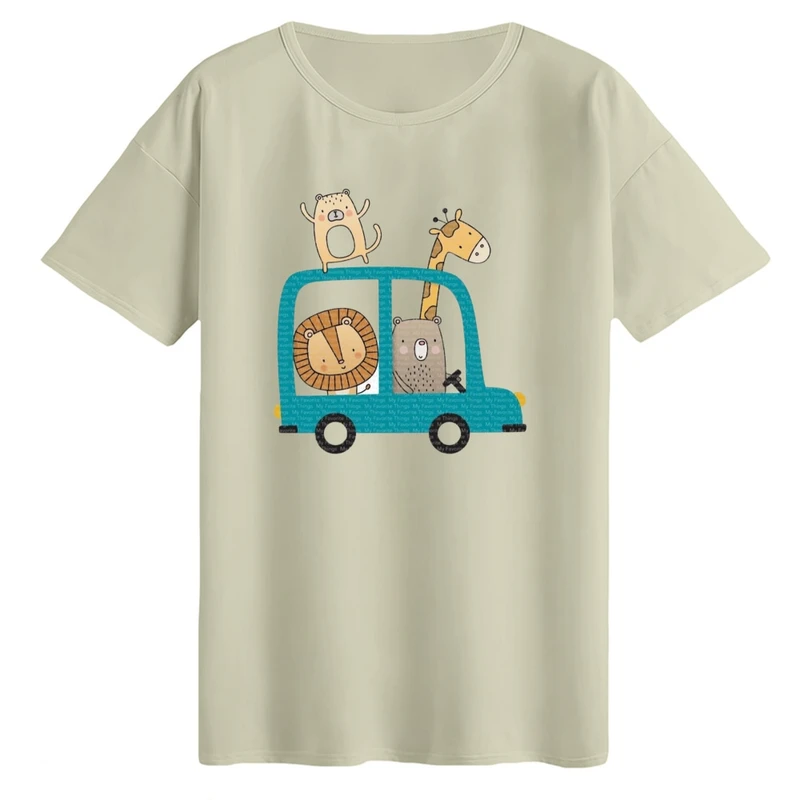 تی‌شرت لانگ آستین کوتاه زنانه مدل ماشین حیوانات