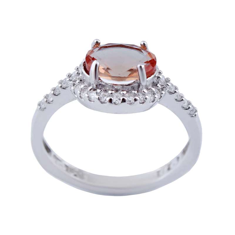 انگشتر نقره زنانه بازرگانی میلادی مدل سنگ الکساندریت نگین برلیان بدون ریزش آبکاری رادیوم کد AWR_1612