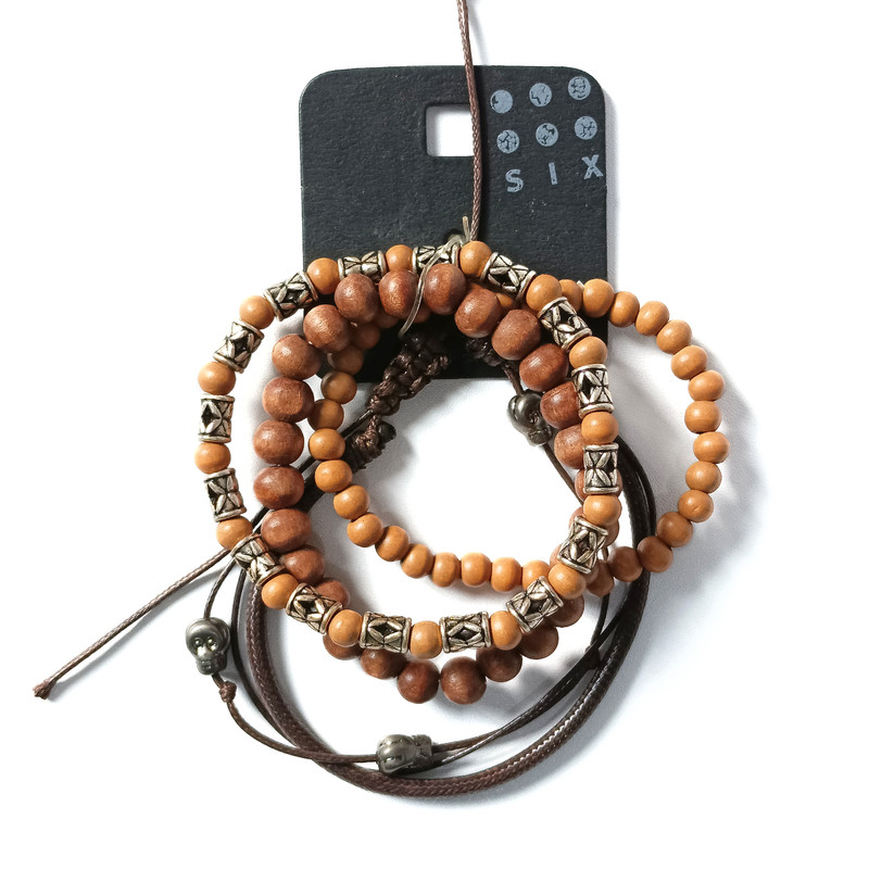 دستبند مردانه سیکس مدل Pearl bracelet مجموعه 4 عددی