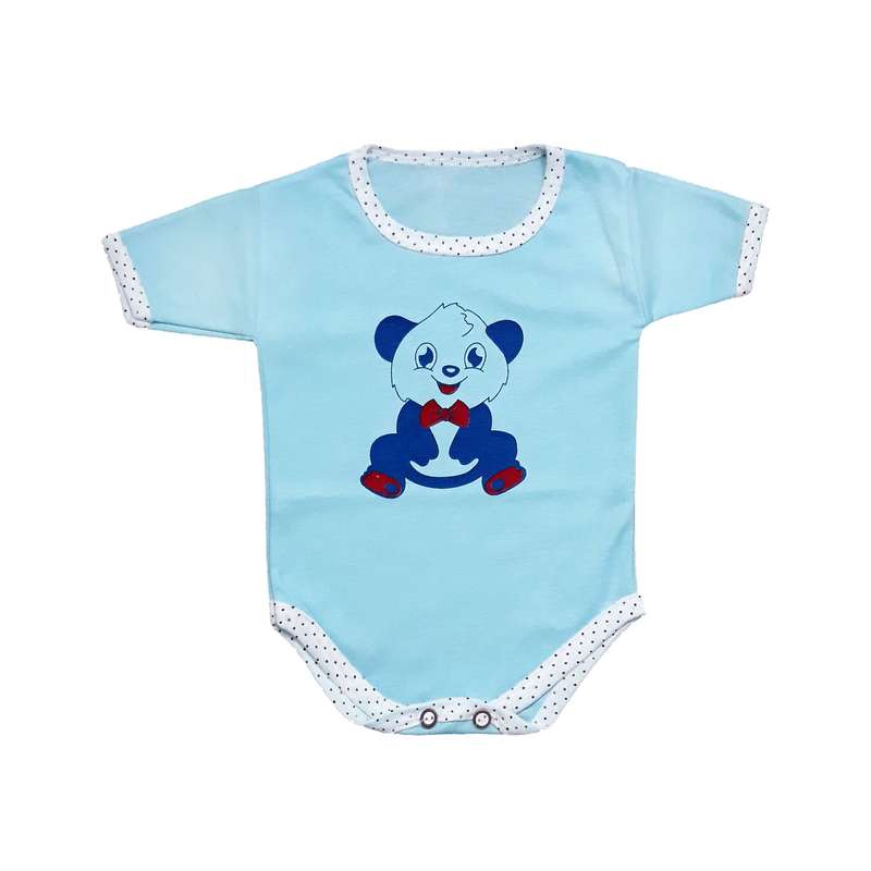 بادی آستین کوتاه نوزادی مدل Blue Panda رنگ آبی