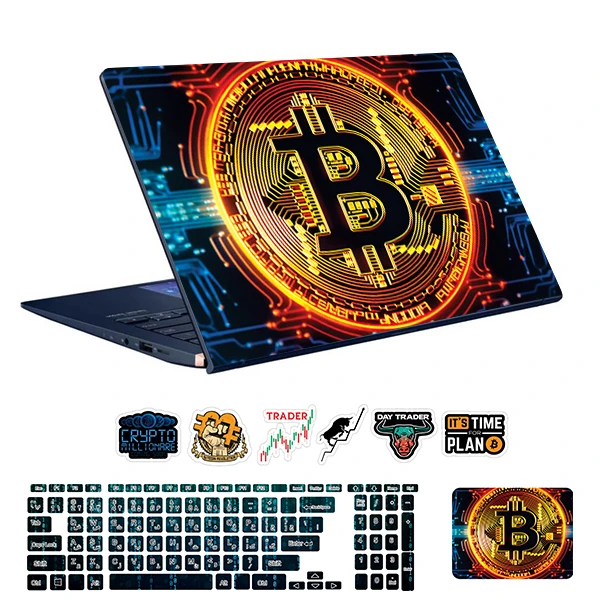 استیکر لپ تاپ توییجین و موییجین طرح Bitcoin کد 27 مناسب برای لپ تاپ 15.6 اینچ به همراه برچسب حروف فارسی کیبورد