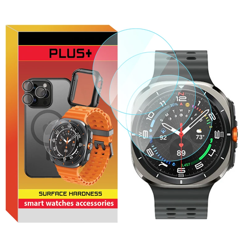 محافظ صفحه نمایش شیشه‌ای پلاس مدل Glass-PL مناسب برای ساعت هوشمند سامسونگ Galaxy Watch 7 Ultra 47mm بسته سه عددی