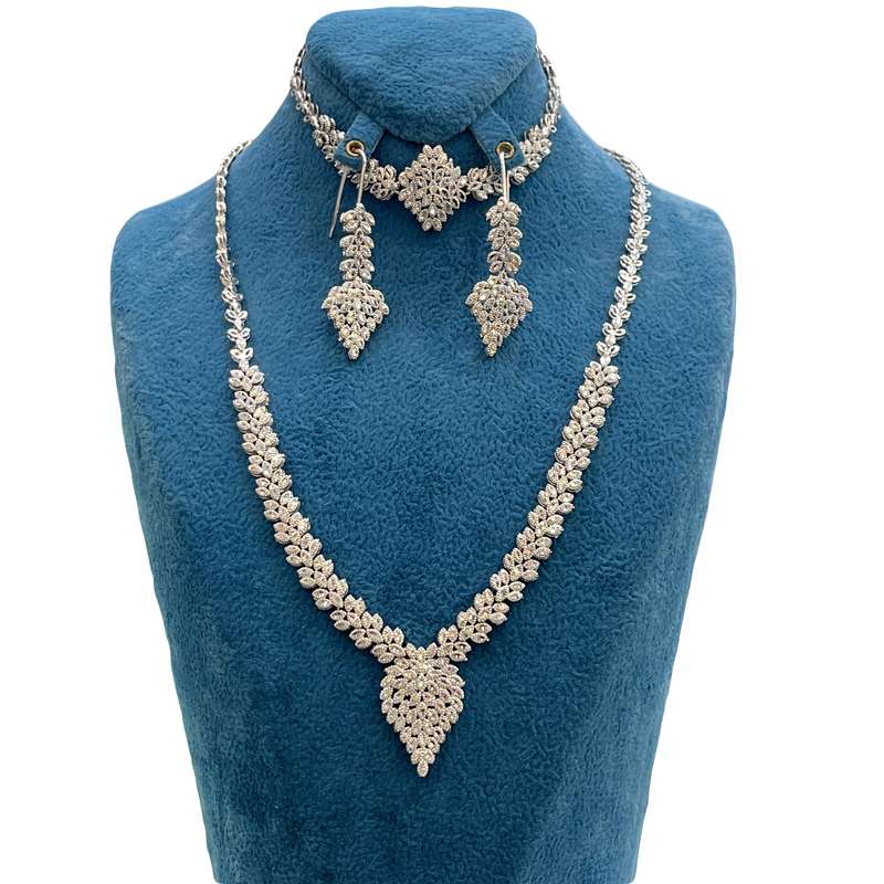 نیم ست نقره زنانه مدل تمام تراش زیتونی کد 443-54