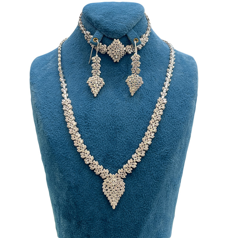 نیم ست نقره زنانه مدل تمام تراش زیتونی کد 443-54