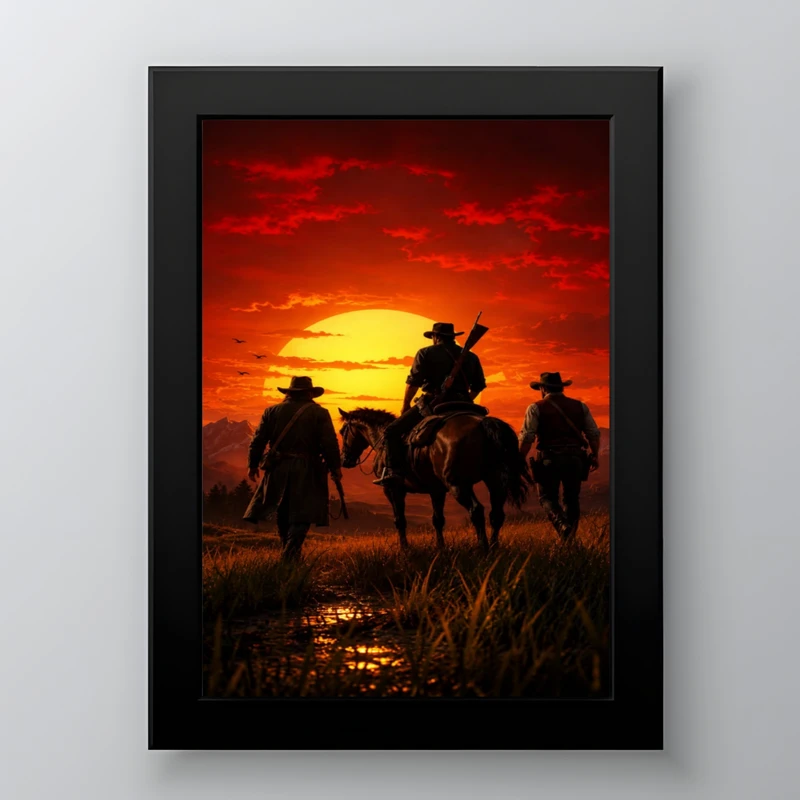تابلو طرح بازی 2 RED DEAD REDEMPTION مدل دکوراتیو فریم مشکی