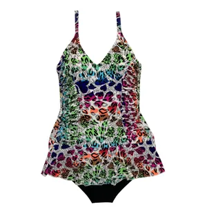 مایو دخترانه مدل دامن دار دخترانه کاپدار قلب پلنگی