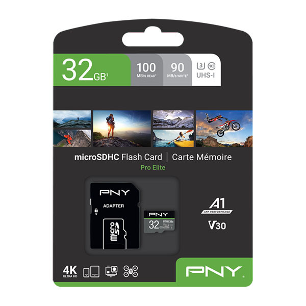 کارت حافظه microSDHC پی ان وای مدل PRO ELITE کلاس 10 استاندارد UHS-I U1 سرعت 100MBps ظرفیت 32 گیگابایت به همراه آداپتور SD