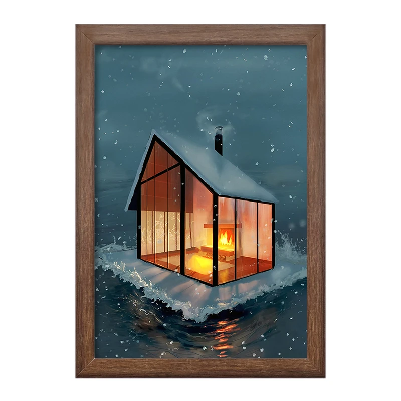 تابلو خندالو طرح کلبه ی برفی روی آب کد F8244