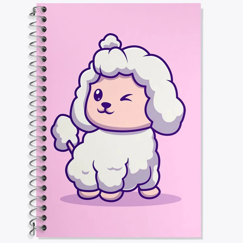 دفتر زبان 50 برگ خندالو مدل دو خط طرح حیوانات بامزه گوسفند کد 29675