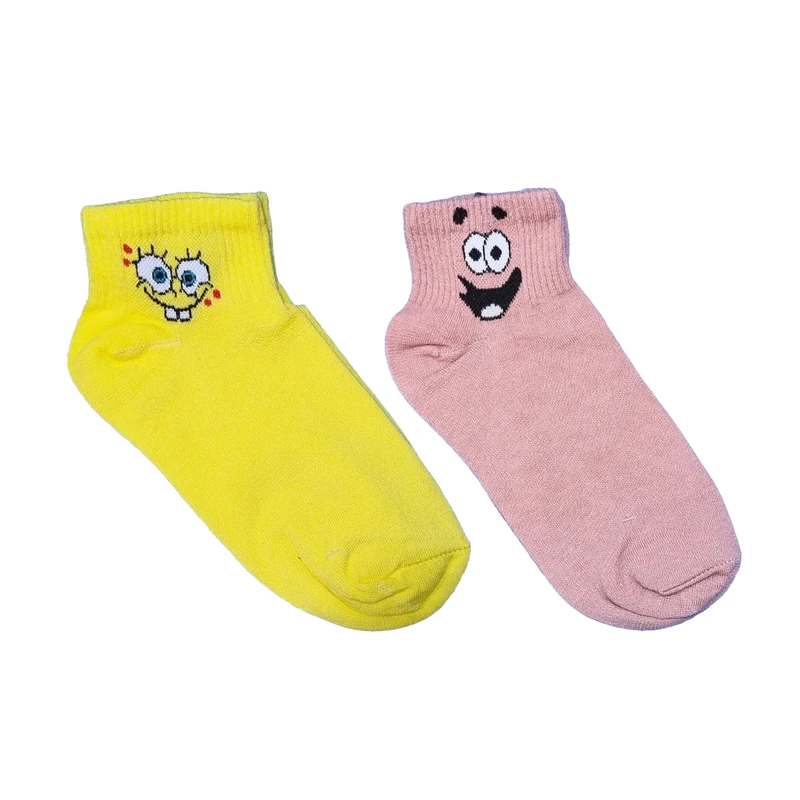 جوراب ساق کوتاه زنانه مدل باب اسفنجی و پاتریک بسته 2 عددی