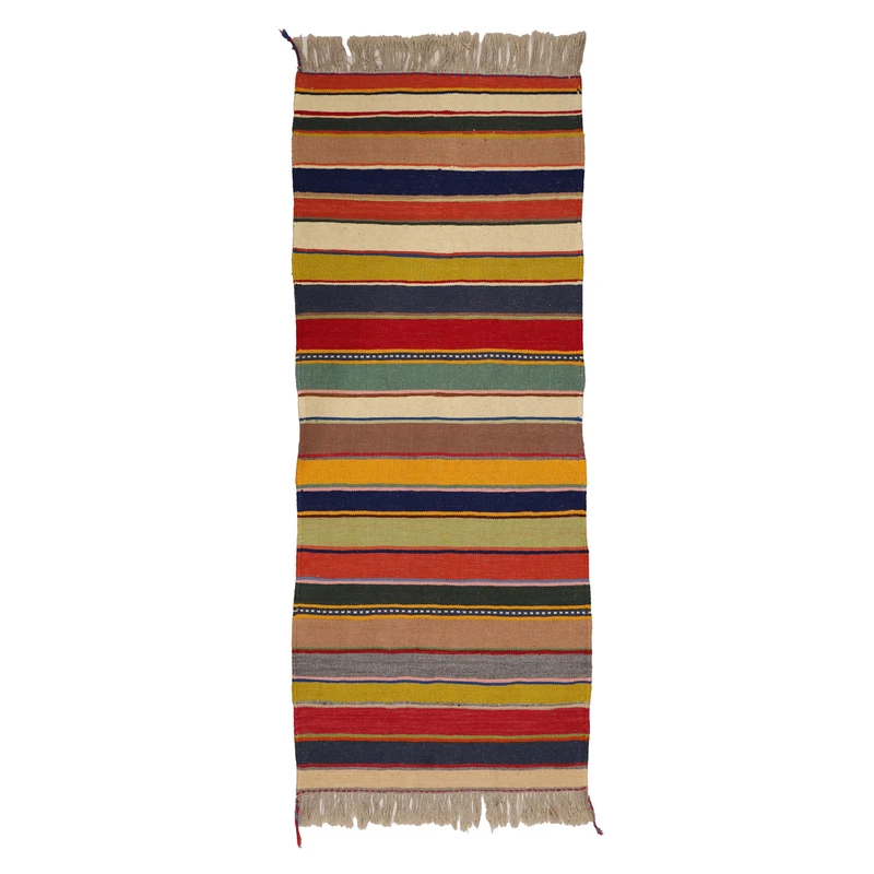 گلیم دستبافت یک و نیم متری مدل دکوراتیو کد 4041097 زمینه رنگی