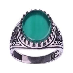 انگشتر نقره مردانه مدل عقیق سبز