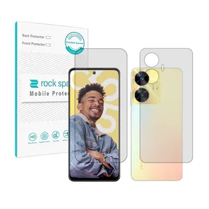 Rockspace HyGEL model transparent screen protector suitable for Realme C55 mobile phone along with the back of the phone