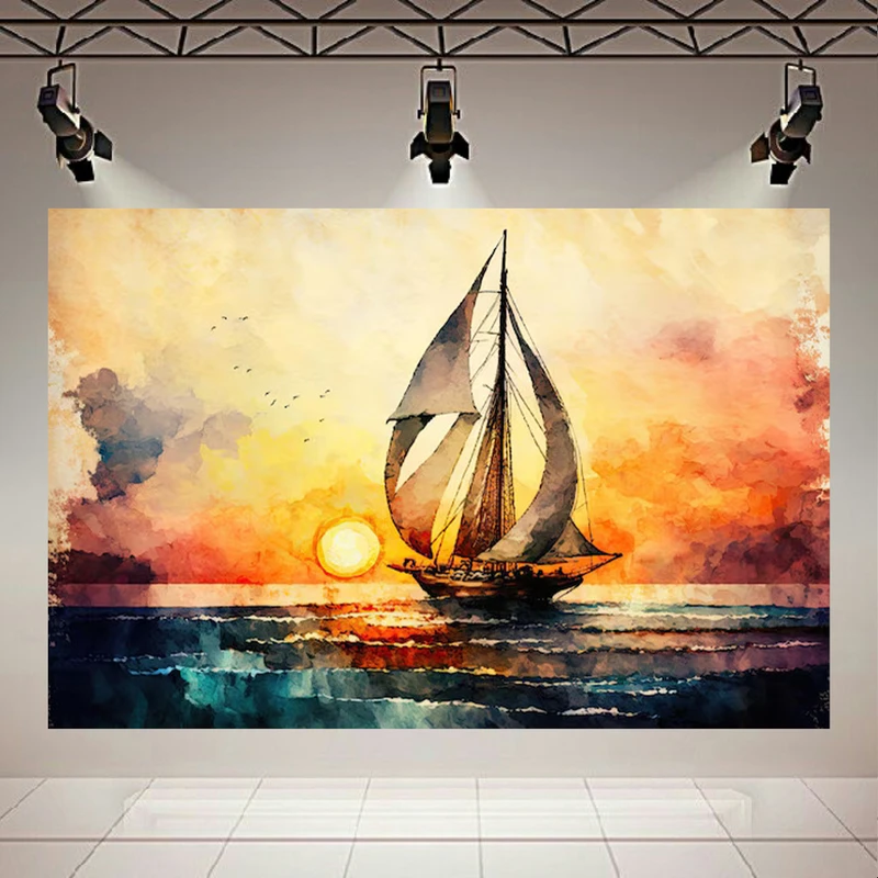 پوستر دیواری طرح قایق بادبانی مدل غروب خورشید کد AR305415