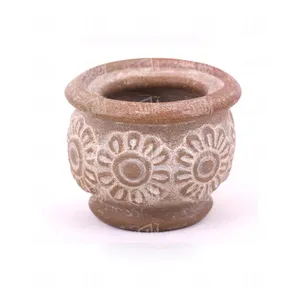 ‎کاسه‎ ‎سنگی‎ ‎‎پایه دار‎ ‎‎‎نقش برجسته  رنگ‎ ‎قهوه ای طرح‎ ‎لوتوس مدل  1004200007