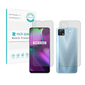 Rockspace HyGEL model transparent screen protector suitable for Realme Vi Global mobile phone along with the phone back protecto and lens