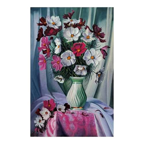 تابلو نقاشی رنگ روغن طرح گلدان گل اشرفی