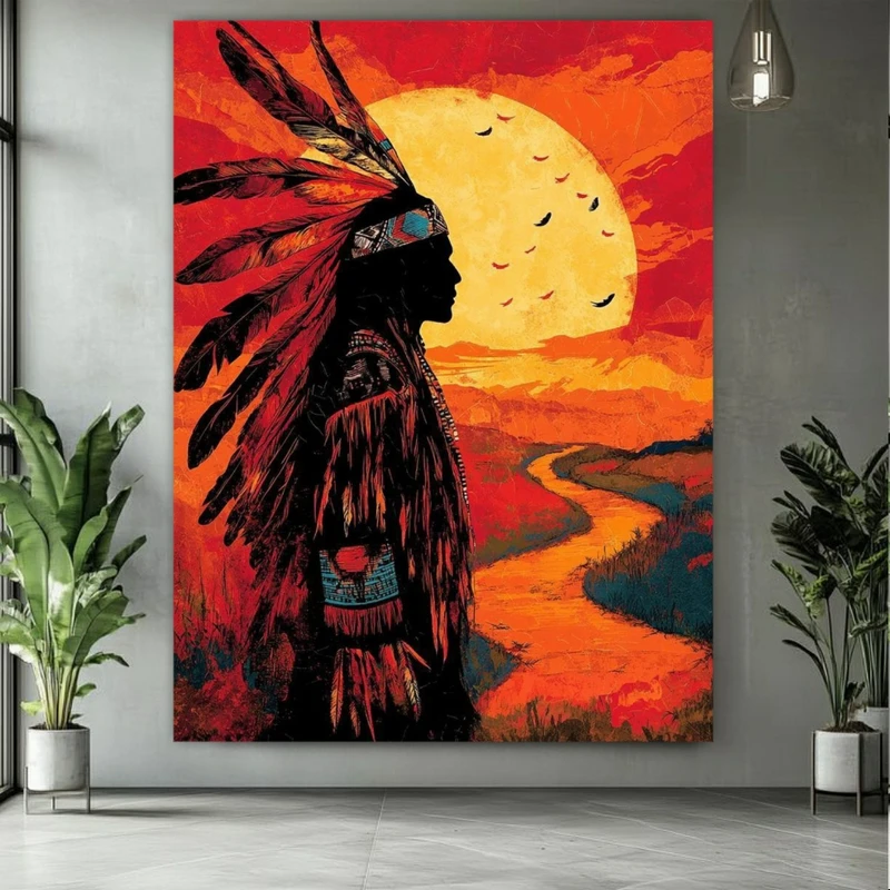 تابلو بوم طرح بومی سرخ پوست مدل غروب خورشید کد FP106503