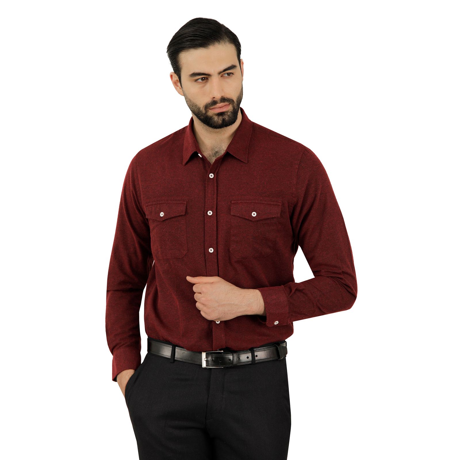 پیراهن آستین بلند مردانه پاتن جامه مدل پشمی 402721020209690 رنگ زرشکی