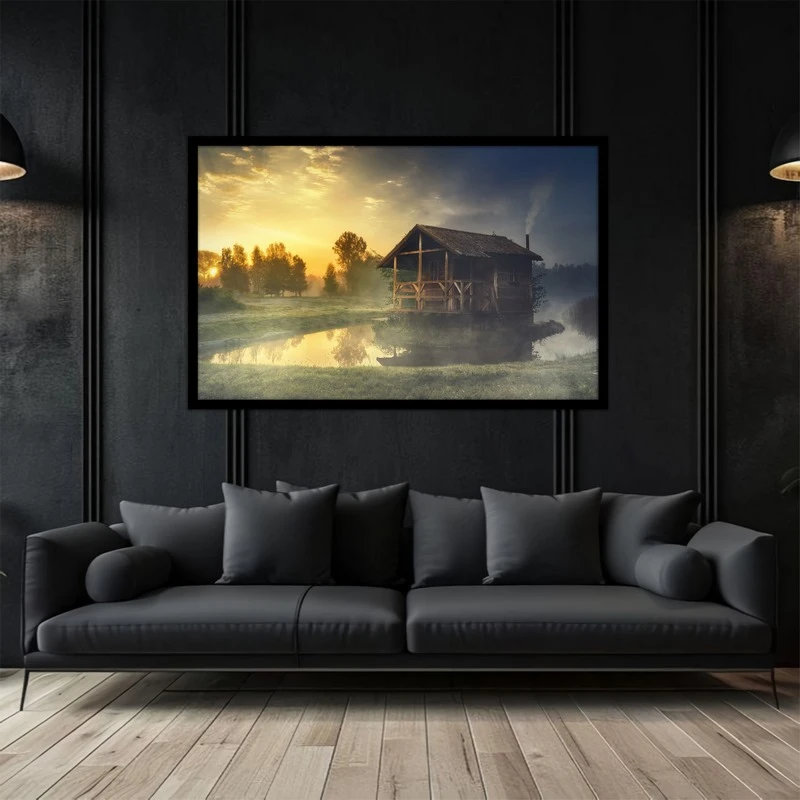 تابلو بکلیت طرح کلبه و منظره طبیعت مدل B-bu2944