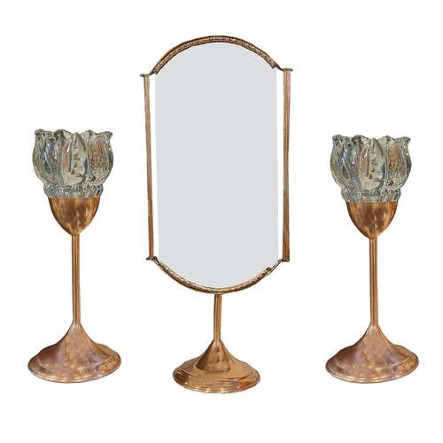 ست 3 تکه آینه و شعمدان مسی مدل لاله کد 2198