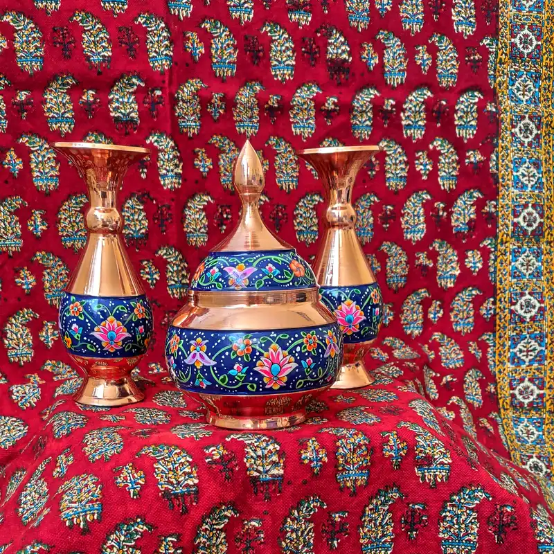 ست 3 تکه گلدان و شکلات خوری مسی مدل پرداز کد st18